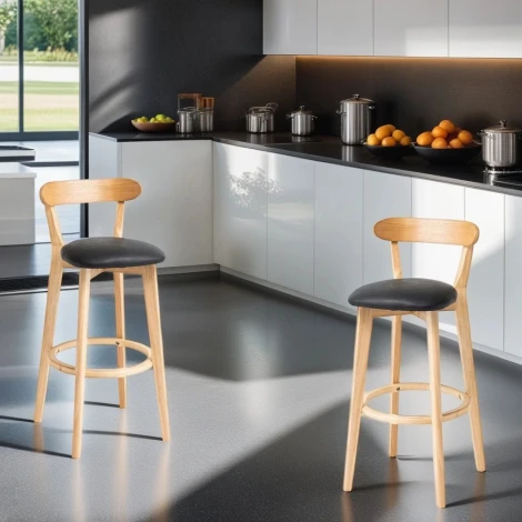 Набор из 2 стульев барных Elevate Zenith Hesby Экокожа/Черный арт.HSBI_B016_wooden_2