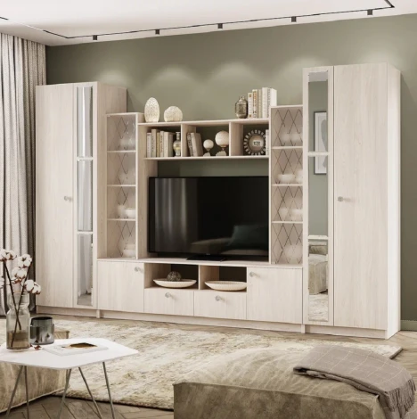 Стенка в гостиную БТС Зарина ЦС-01, ясень белый