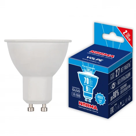 Лампа светодиодная, форма "JCDR", матовая, белый свет 4000K Volpe Norma LED-JCDR-9W/4000K/GU10/38D/NR