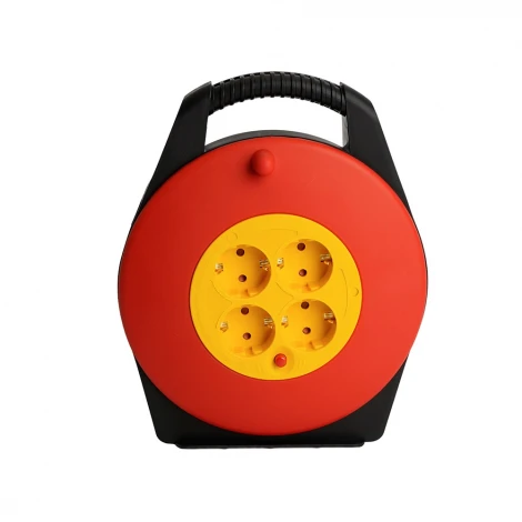 Удлинитель-рулетка с ручкой 4-х местный с заземлением 10 метров (черный) Stekker Standart 50179