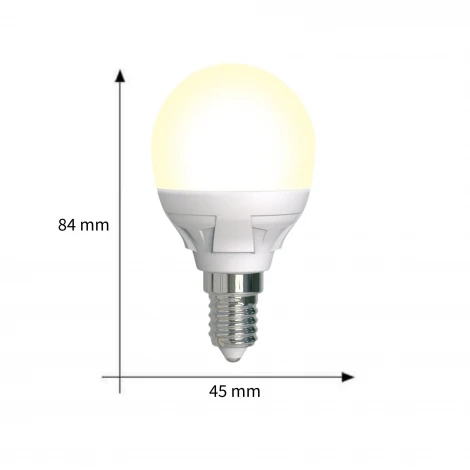 Лампочка светодиодная шар белая E14 7W 3000K Uniel LED-G45 7W/3000K/E14/FR/DIM PLP01WH