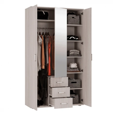 Шкаф БТС трехдверный для одежды Белла, ясень белый