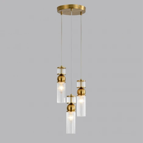 Подвесной светильник Lumion Denver 8276/3A латунь/прозрачный, металл/стекло Е14 3*40W 220V (на проводе)