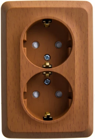 Розетка накладная двойная с заземлением и шторками (бук) Systeme Electric Etude PA16-108T