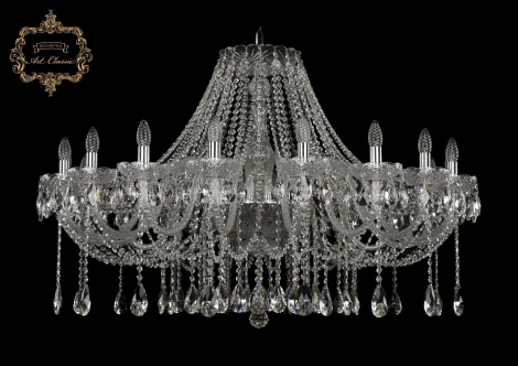 Подвесная большая люстра Art Classic 11.12 11.12.18.400.Cr.Sp (220V, хрусталь, на цепи, подсвечник, свеча)