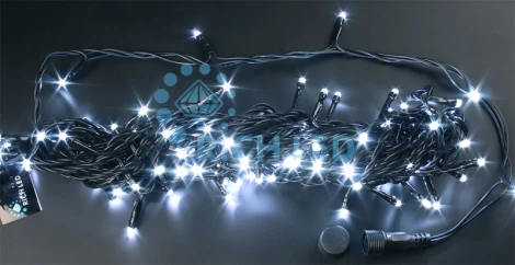 Гирлянда светодиодная белая постоянного свечения 24B, 100 LED, провод черный, IP54 RL-S10C-24V-B/W Rich LED