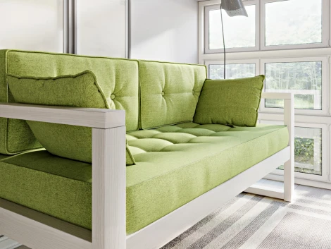 Диван Arsko Астер Мини беленый дуб зеленая рогожка