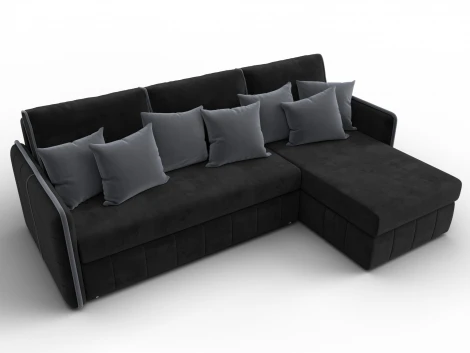 Диван угловой Лига-078 угол универсальный (ДСП/Пластик/Велюр/Черный,Серый) Лига Диванов 130991