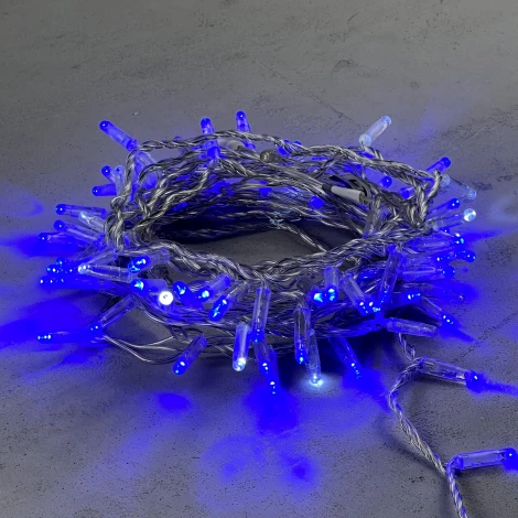 Гирлянда Нить с колпачком 10м синяя с мерцанием белого диода 220В, 100 LED, провод прозрачный ПВХ Laitcom PST100BLWCAP-10-2B