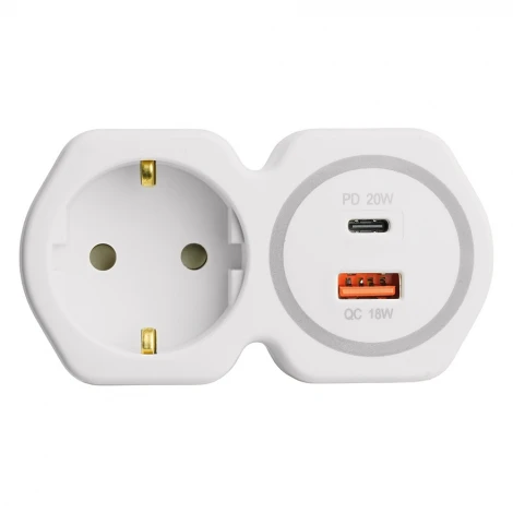 Разветвитель сетевой одноместный с заземлением с USB+Type C (белый, серый) Stekker 50109