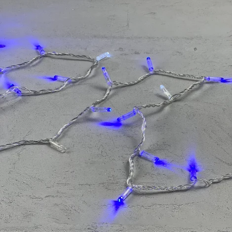 Гирлянда Нить с колпачком 10м синяя с мерцанием белого диода 220В, 100 LED, провод прозрачный ПВХ Laitcom PST100BLWCAP-10-2B