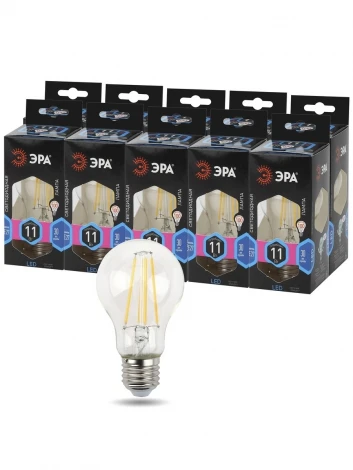 Лампочка светодиодная филаментная E27 11W ЭРА F-LED A60-11W-840-E27