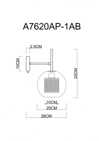 Бра Arte Lamp Manchester A7620AP-1AB (220V, выключатель, шар)