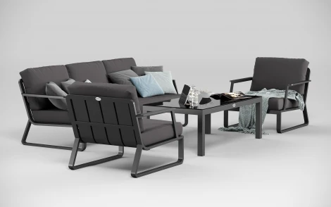 Лаунж зона Gardenini Voglie long (Алюминий,Закаленное стекло,Ткань/Темно-серый,Антрацит,Черный) LVGL.010500.S3