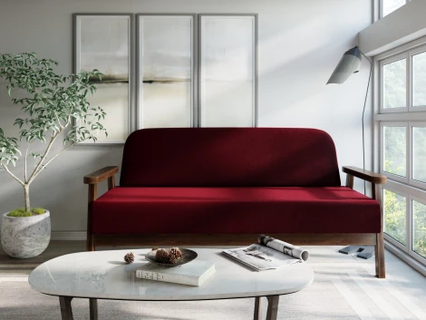 Диван Arsko прямой Флори М орех велюр бордовый
