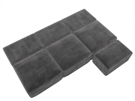 Диван угловой модульный с пуфом Лига-060 НПБ Лонг угол универсальный (ЛДСП,Брус,Фанера/Пластик/Велюр/Серый) Лига Диванов 129515