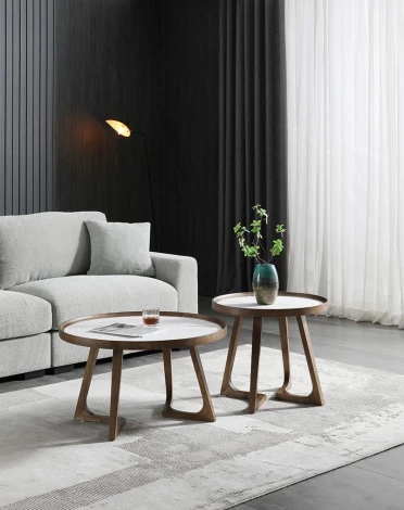 Стол журнальный CT3059 (D60) белая керамика (LIUJINBAI)/орех ESF 5705