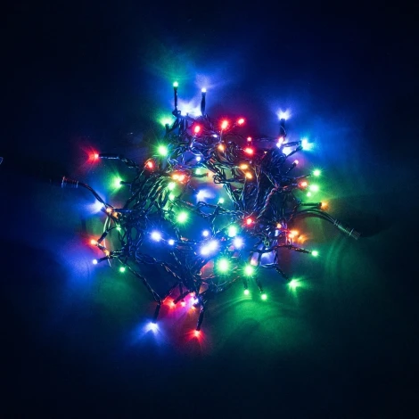 Гирлянда Нить 10м Разноцветная с Мерцанием Белого Диода 24В, 100 LED, Провод Черный ПВХ, IP54