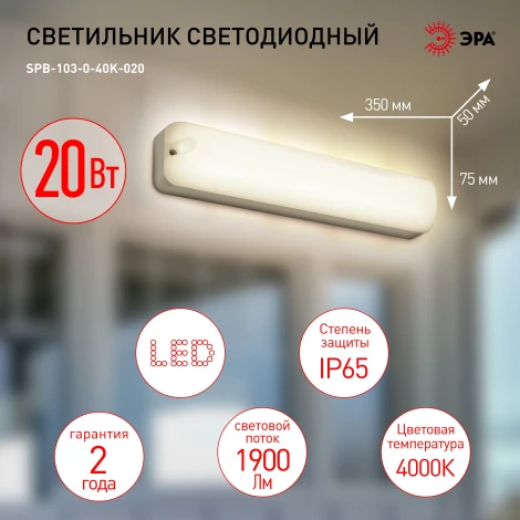 Настенно-потолочный светильник светодиодный ЭРА SPB-103-0-40K-020