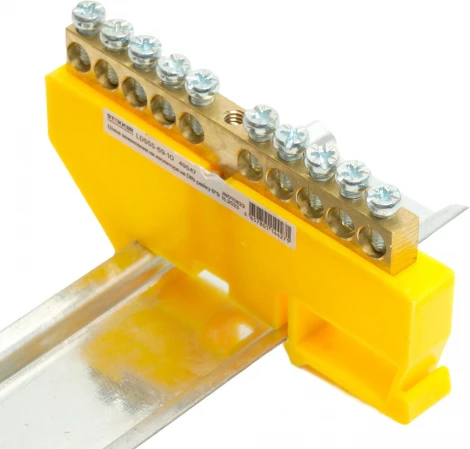 Шина заземления на изоляторе на DIN-рейку 10 выводов (желтый) Stekker 49547