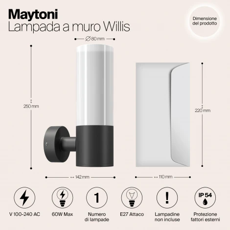 Настенный светильник уличный Maytoni Willis O418WL-01B (220V, IP54)