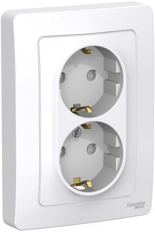 Розетка встраиваемая двойная с заземлением и шторками (белый) Systeme Electric Blanca BLNRS001121
