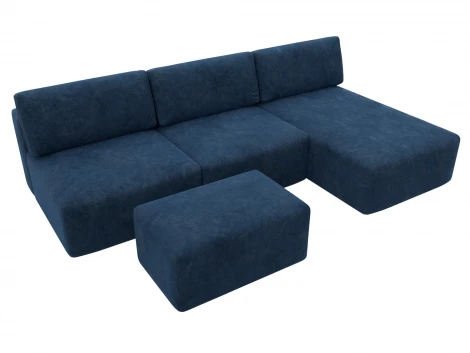 Диван угловой модульный с пуфом Лига-060 НПБ Лонг угол универсальный (ЛДСП,Брус,Фанера/Пластик/Велюр/Синий) Лига Диванов 129529