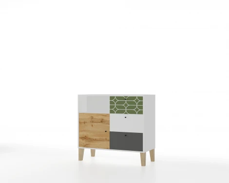 Комод 3 ящика с дверью Овалы, Белый шёлк МАМА STORY 102086