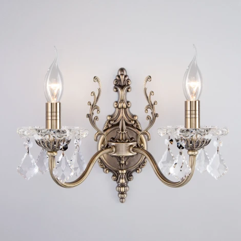Бра Eurosvet 3281 3281/2 античная бронза / прозрачный хрусталь (220V, хрусталь Strotskis, подвески, подсвечник, свеча)