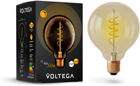 Лампочка светодиодная шар кофейная колба E27 4 Вт 300 lm 2000K теплое желтое свечение диммируемая Voltega Loft LED 7076
