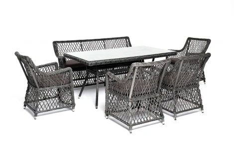 Обеденная группа плетеная на 6 персон, цвет графит 4SIS Катания KATS2C4T-6-SET graphite