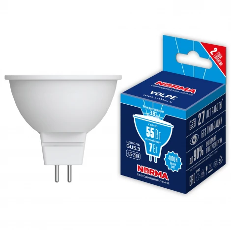Лампа светодиодная, форма "JCDR", матовая, белый свет 4000K Volpe Norma LED-JCDR-7W/4000K/GU5.3/38D/NR