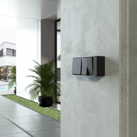 Выключатель двухклавишный влагозащищенный Gallant Werkel W5020234 (черный с серебром)