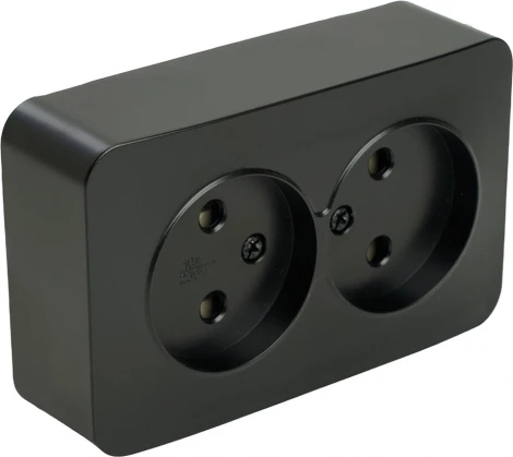 Розетка двойная без заземления (черный матовый) Stekker София 49496