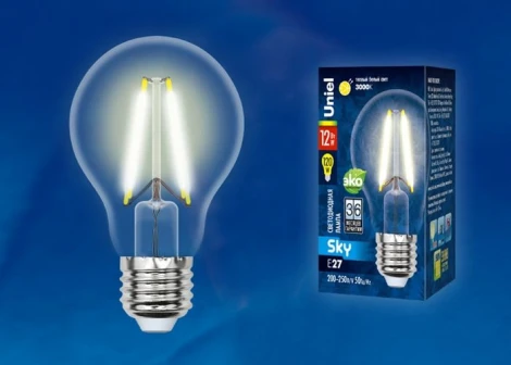 Лампочка светодиодная шар прозрачная E27 12W 3000K Uniel LED-A60-12W/3000K/E27/CL PLS02WH