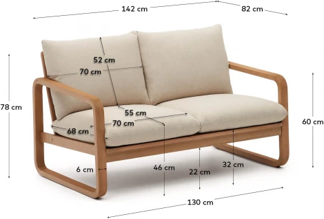 Sacaleta Уличный 2-местный диван из массива эвкалипта 142 см La Forma (ex Julia Grup) арт.158158