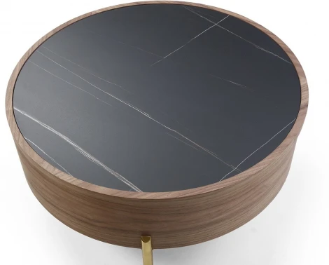 Стол журнальный ESF CT6057CS (D80) черная керамика/орех/золото/Дерево,Керамика,Нержавеющая сталь