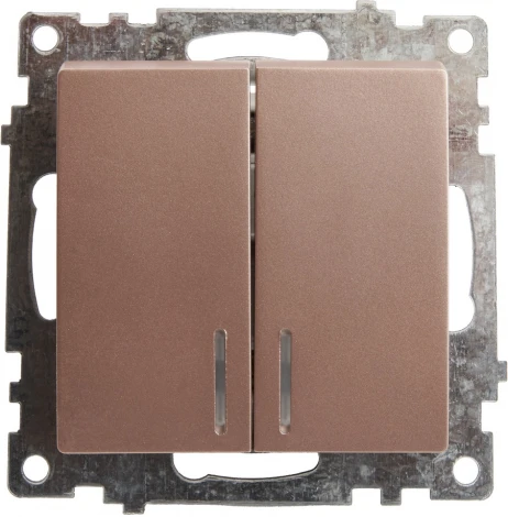 Выключатель двухклавишный с подсветкой (шампань) Stekker Катрин 39593