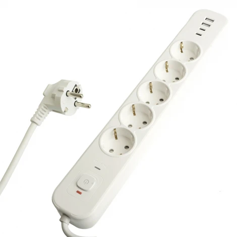 Сетевой фильтр 5-и местный с заземлением 2хUSB Type-A + 2хUSB Type-С 1,8м. (белый) Stekker Nova 50102