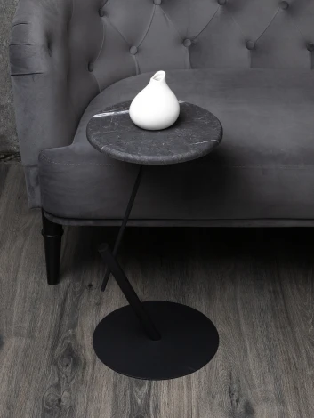 Стол приставной круглый МеталлАрт М015 черный мрамор/черный Mebelik 009505