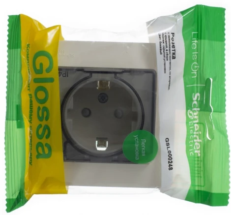 Розетка встраиваемая с заземлением, шторками и крышкой (бежевый) IP44 Systeme Electric Glossa GSL000248