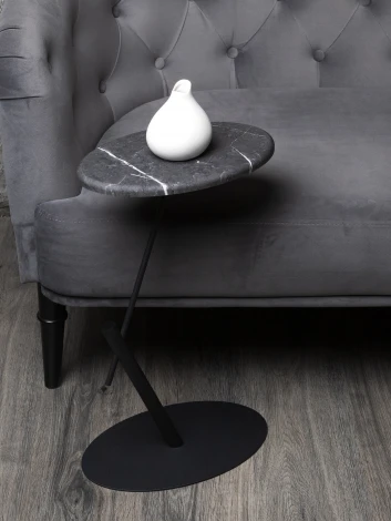 Стол приставной овальный МеталлАрт М015 черный мрамор/черный Mebelik 009509