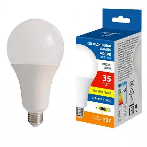 Лампа светодиодная матовая, теплый белый свет 3000K Volpe Optima LED-A95-35W/3000K/E27/FR/SLS