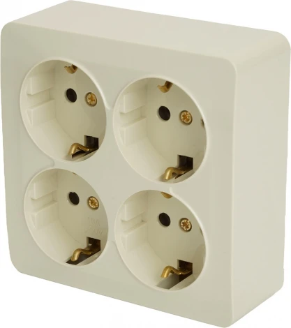Розетка 4-х местная с заземлением (слоновая кость) Stekker София 49509