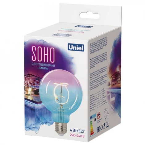 Лампочка светодиодная шар разноцветная E27 4W 2250K Uniel LED-SF01-4W/SOHO/E27/CW BLUE/WINE GLS77TR