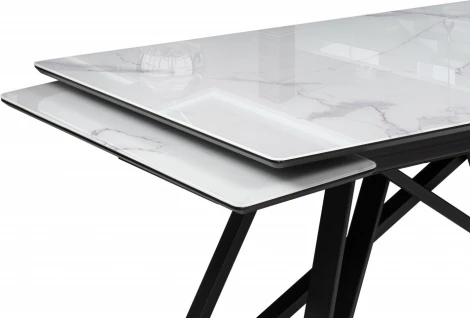 Стол стеклянный Notta Вилсон 140(200)х80 белый мрамор / черный арт.612172