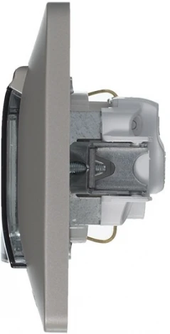 Розетка встраиваемая с заземлением, шторками и крышкой (платина) IP44 Systeme Electric Glossa GSL001248