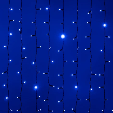 Гирлянда Занавес 2 x 2 м синий 220В, 400 LED, провод черный каучук 2,3мм, IP65 Laitcom ECO402-1-2B