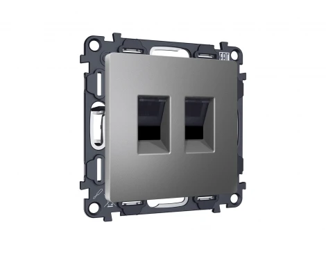 Комплект механизма компьютерной двойной Ethernet RJ-45 розетки с автоматической защитной шторкой встраиваемый (антрацит серый) Ambrella Volt QUANT MA662110