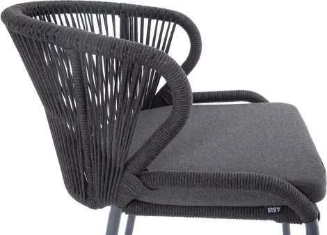 "Милан" стул плетеный из роупа, каркас алюминий темно-серый (RAL7024) муар, роуп темно-серый круглый, ткань темно-серая 027 4SIS арт.УТ-00006819